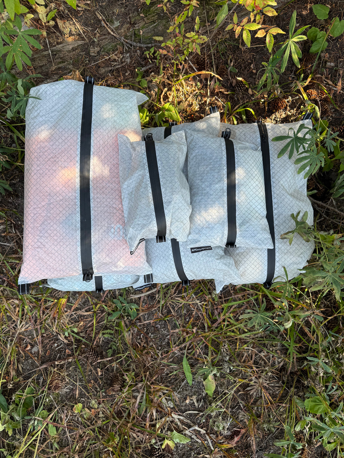 Folded camping mattress on grass